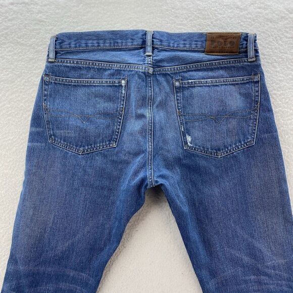 Polo Ralph Lauren Jeans Mens 36x32 Blue Slim Straight Fit Medium Fade Wash Denim - Picture 9 of 13